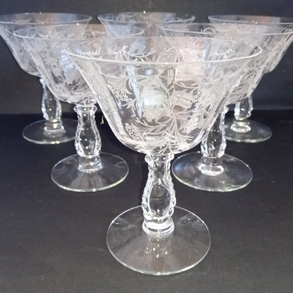 Vintage FOSTORIA "Heather" Crystal Wine Goblets -- Lot of 6 - Picture 3 of 7